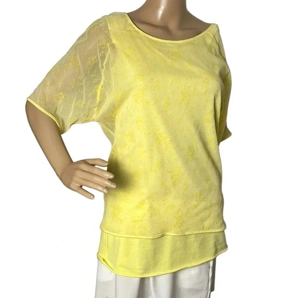 Vintage Tops - Y2K vtg NWT top,women M, Layered sheer,overlay,floral yellow,fairy,feminine EC